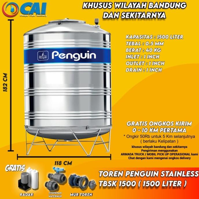 ~~~] TOREN TANGKI AIR - PENGUIN - TBSK1500 - 1500 LITER - STAINLESS