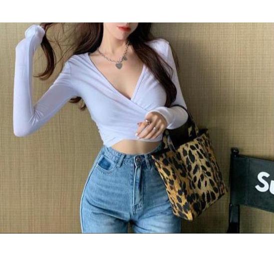 Diraya Sling Crop Top Long Kaos Korea Wanita Sexy T-shirt Spandeks Rayon