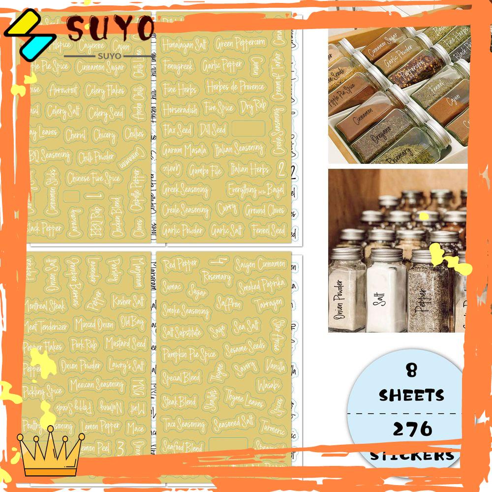 Suyo 276PCS / Set Stiker Label Motif Tulisan Anti Air Untuk Toples Bumbu Dapur