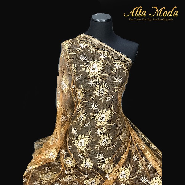 

Alta Moda Brokat Perancis Chantilly Metallic Tembaga - Benang Emas