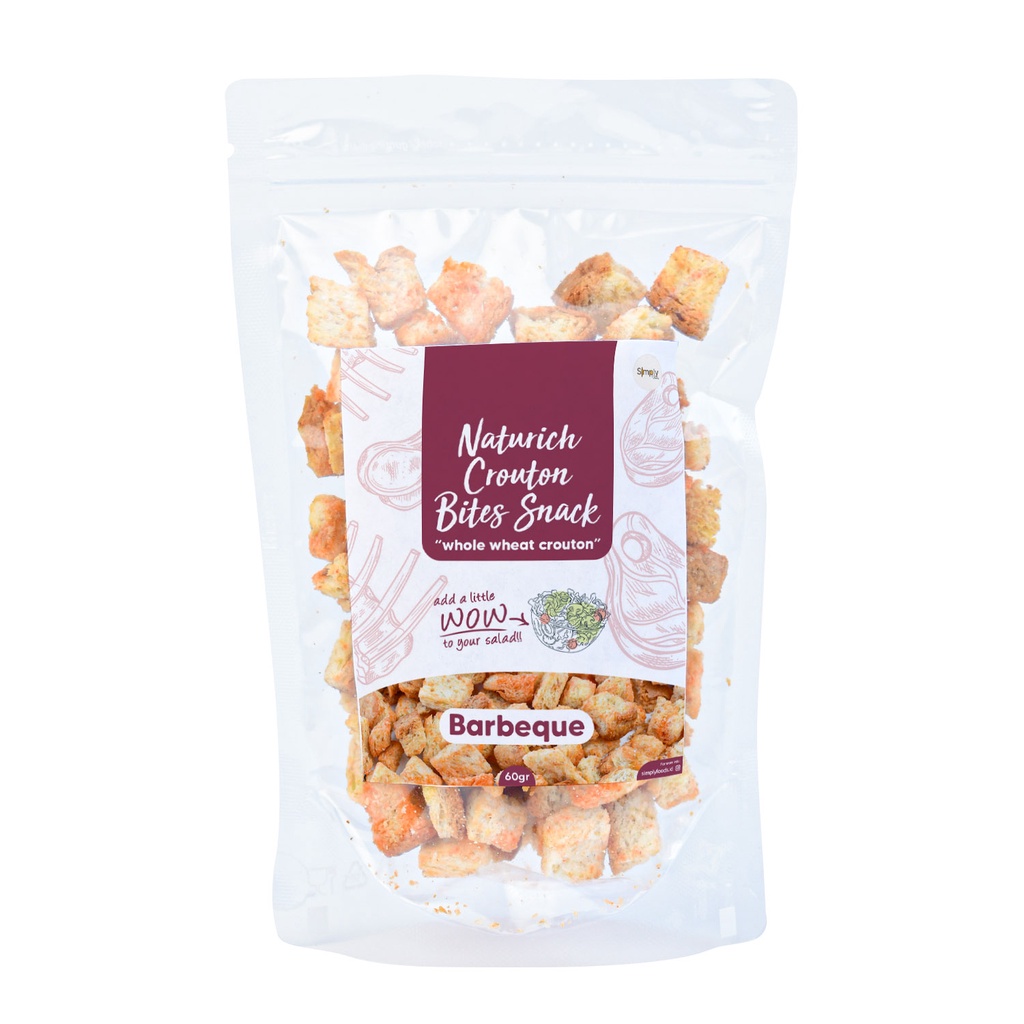 Simply Premium Crouton Bites Snack Barbeque 60 Gr