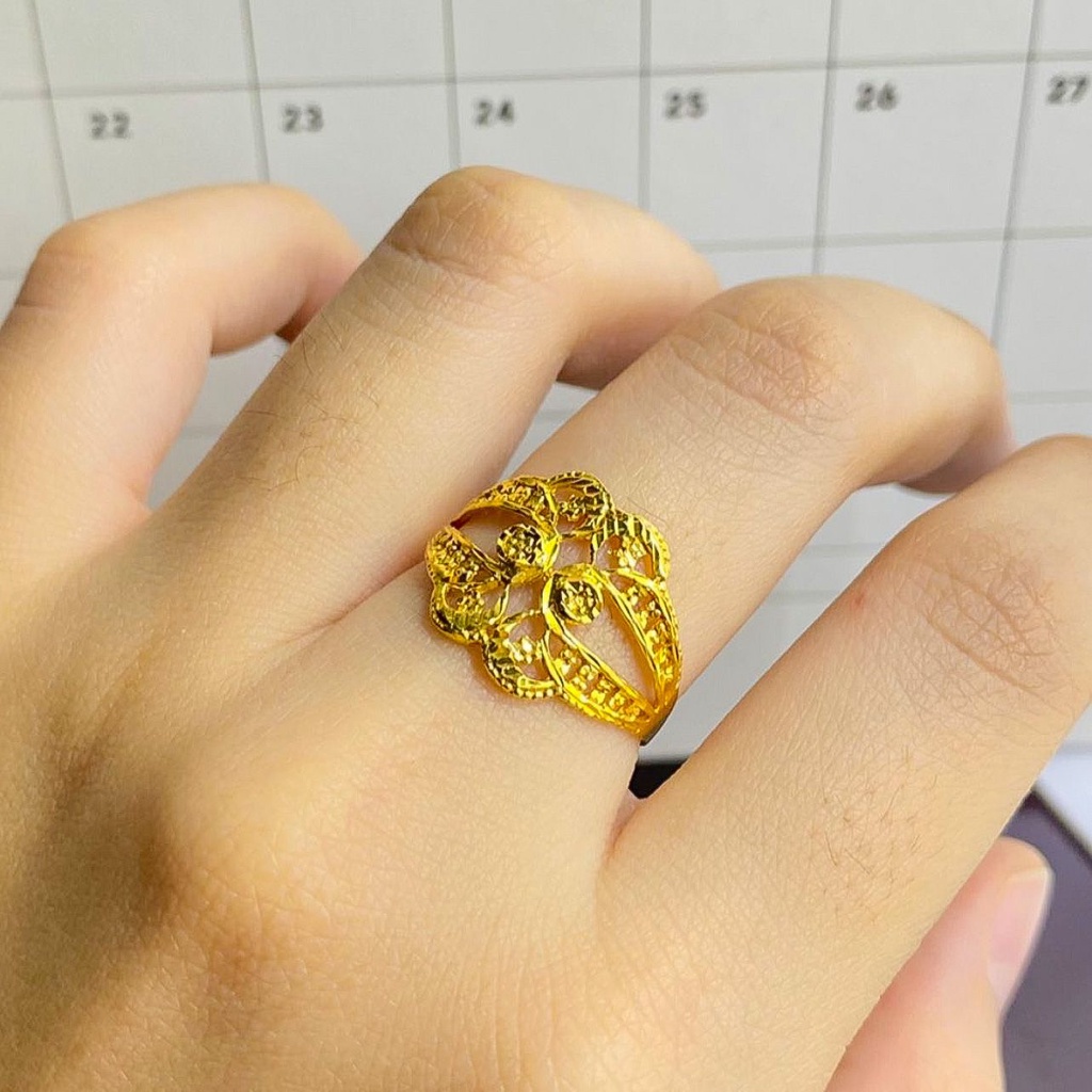 Cincin anak dan dewasa emas asli kadar 16k 70 lokal 65 kerawang lebar polos branded love bunga