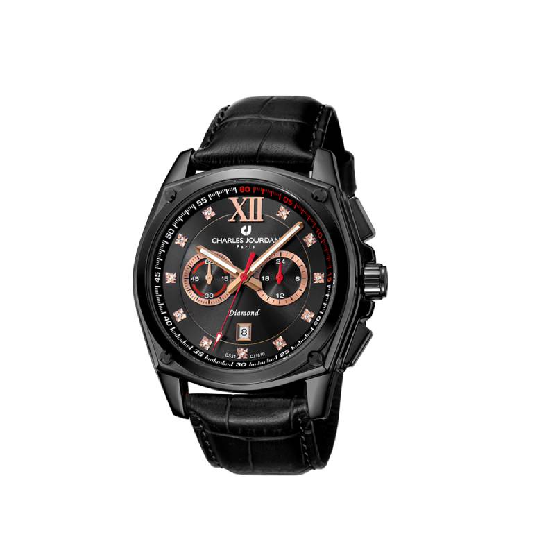 Jam Tangan Pria Charles Jourdan Black Dial Men Leather Strap Analog CJ1010-1733C Original