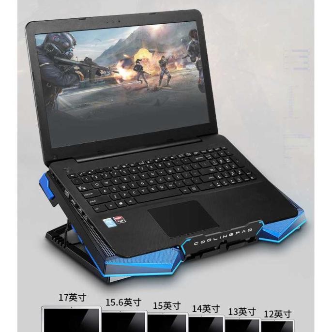 Nuoxi Cooling Pad Laptop Artic 5 Fan Black Blue