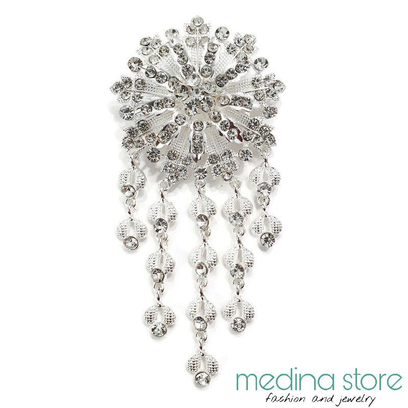 Bros Kebaya Mewah/Bros Besar Elegant/Bros Jurai/Bros Cantik Mewah Murah/Bros Permata Mawar-New D - Putih