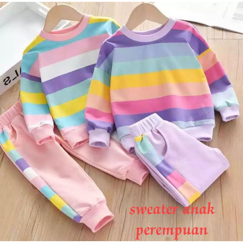 SETELAN SWEATER PELANGI ANAK PEREMPUAN BAJU PAKAIAN BEBYTERY ANAK TERBARU TERMURAH