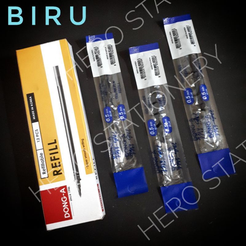 

Refill pen gel dong-a my gel 0.5 mm tinta biru . 12 unit