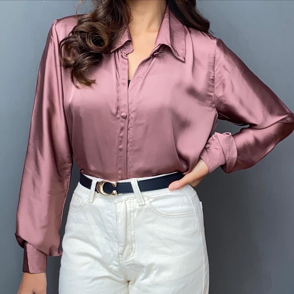 Moa Silky Blouse/ kemeja silk/ Aqua silk /Armani