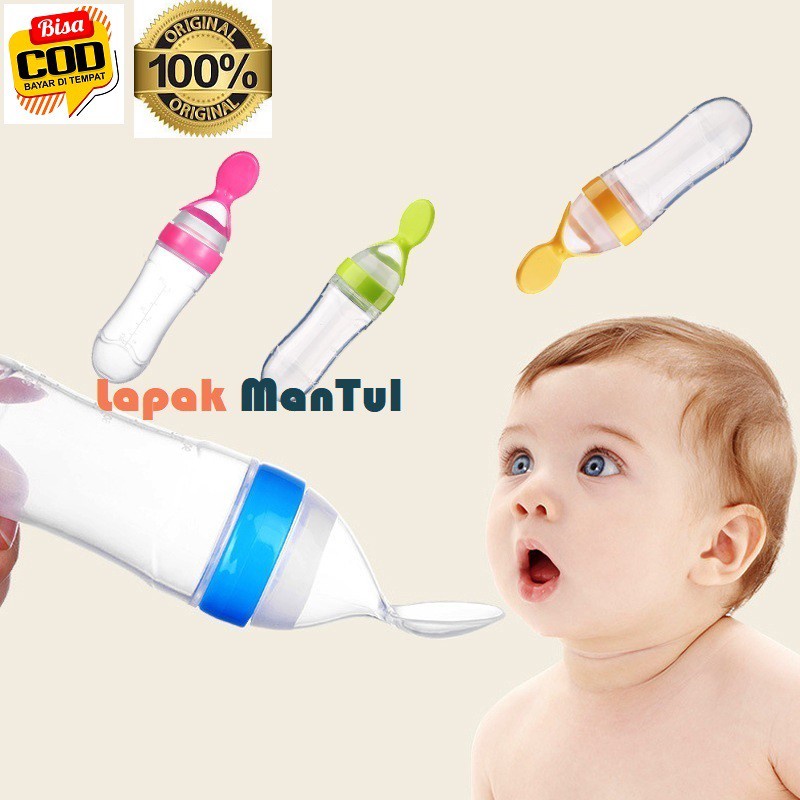 LM-0001 Botol Sendok Makan Bayi MPASI Baby Feeder BPA Free Botol Bayi Silikon Anti Tumpah