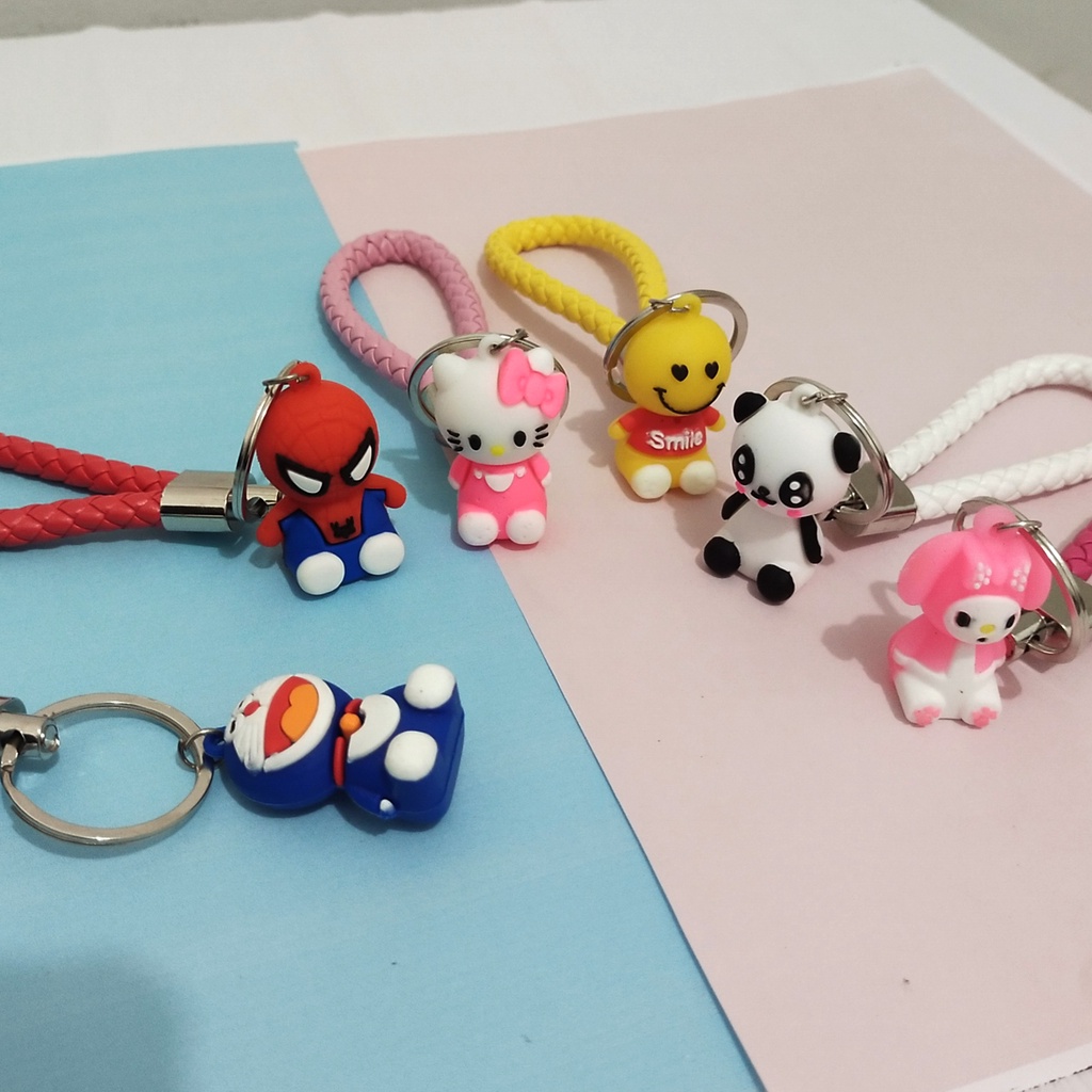 Gantungan kunci lucu ganci korea gantungan kunci Tambang karakter kartun doraemon hello kitty keychain spiderman