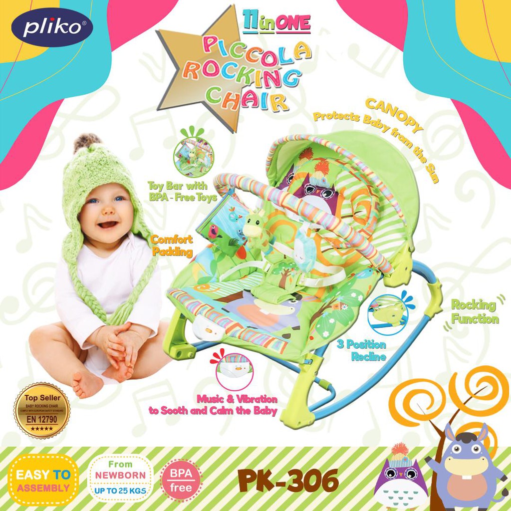 Bouncer Pliko Piccola Rocking Baby 11 In 1 PK 306 Spacebaby ZX-1803 2109 SB 8630 Kursi Goyang Space Baby-PLIKO 306 HIJAU