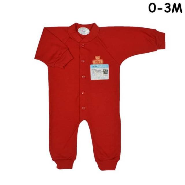 MIYO 1 Pcs Baju Kodok Panjang Rib Buka Kaki Bayi MERAH New Born (0-3M) | Sleepsuit