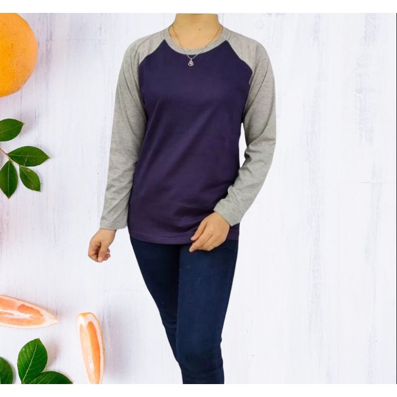 kaos polos reglan wanita (unisex) lengan panjang uk M L XL XXL-Navy-abumisty pjg