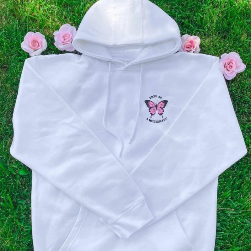 Hoodie Wanita Gambar Butterfly Depan Belakang Oversize Korean Style Sweater Murah Tebal Xxl Kekinian