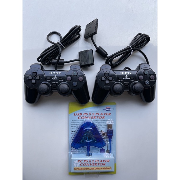 Stick ps2 analog kabel ori 2pcs + converter biru(paket Promo)