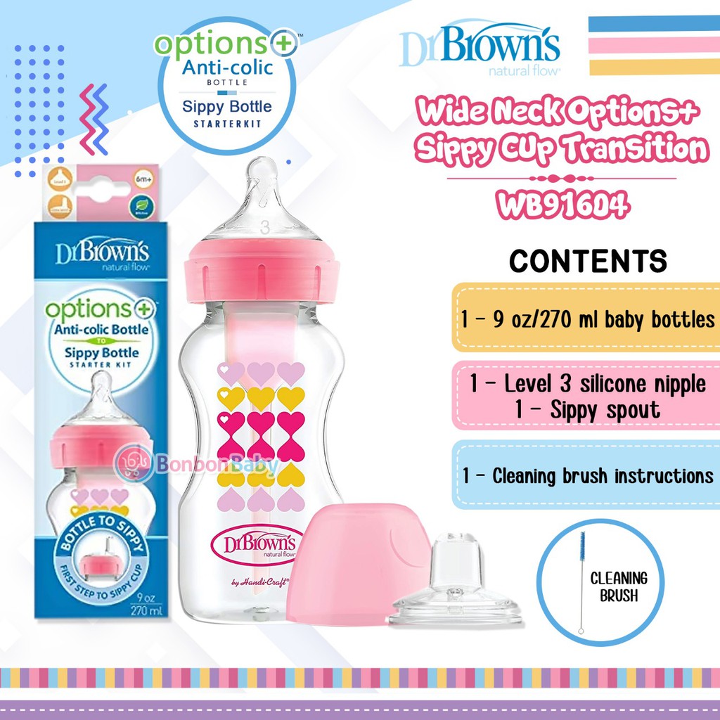 Dr Brown's Bottle Wide Neck Option+ Sippy Cup Transition 270ml / 91605 / 91604