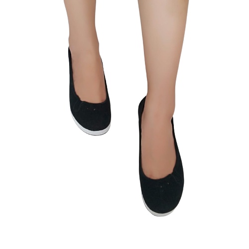 gos ATT ABLF 455 Sepatu Flat Shoes Wanita Perempuan Hitam List Putih Beludru Anti Air Lentur Nyaman