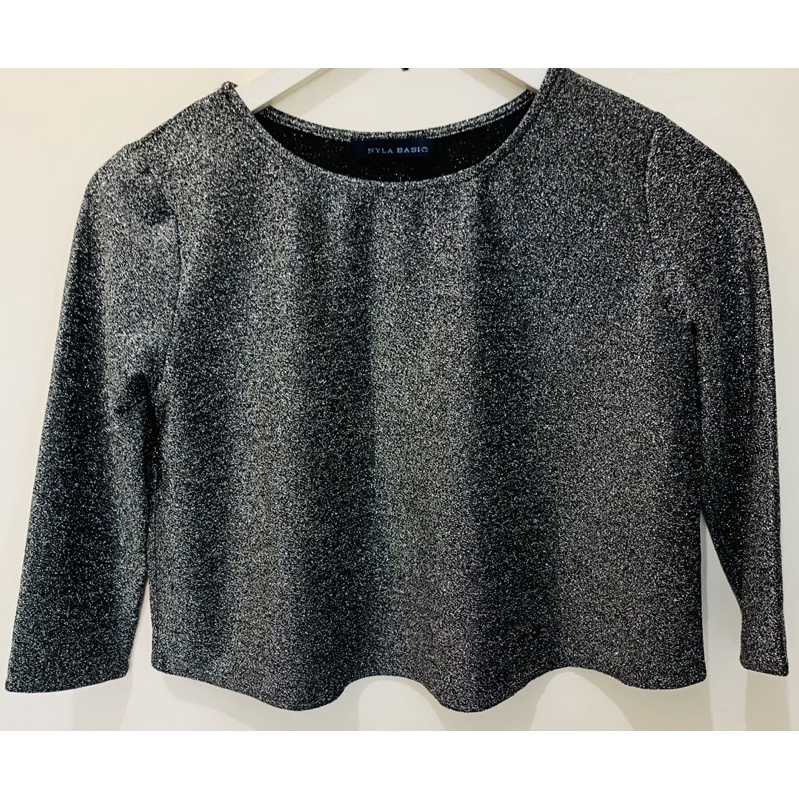 NYLA CROPPED TOP | SEQUIN TOP | SHIMER SPARKLING GLITTER TOP | BLOUSE HITAM
