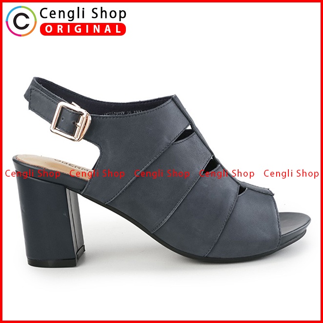 SEPATU SANDAL HEEL KULIT OBERMAIN HEELS WANITA ORIGINAL BIRU NAVY OW12