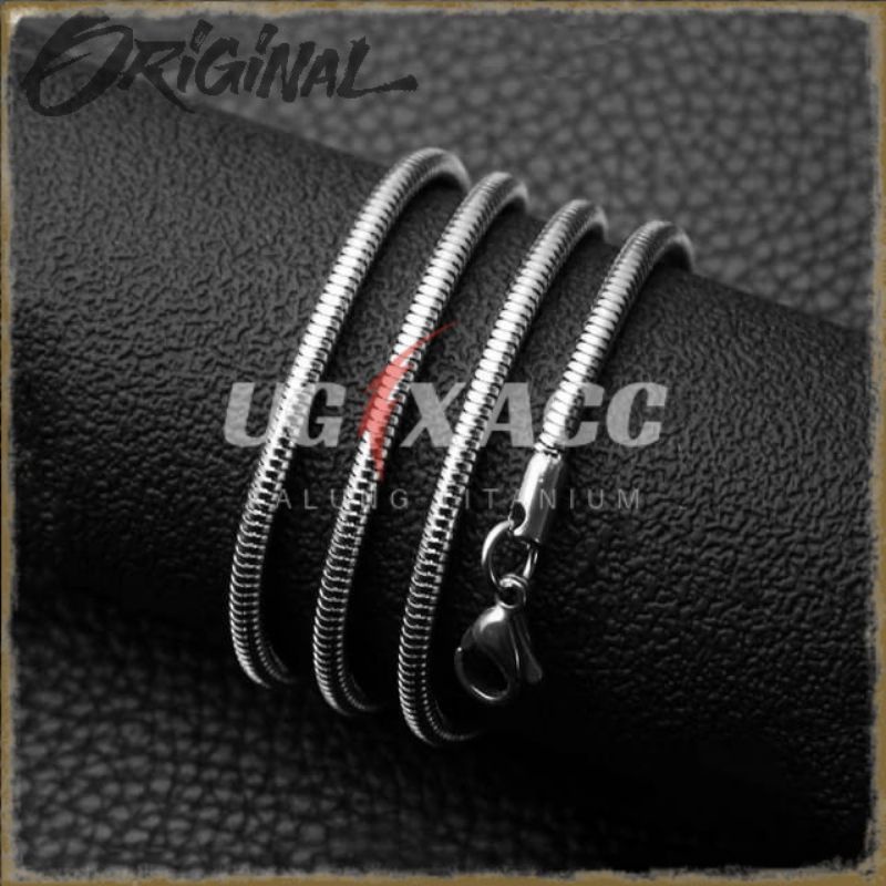 Kalung Titanium Pria Silver Anti Karat Wanita Perak Model Bulat Kalung Monel Anti Karat Pria Wanita 