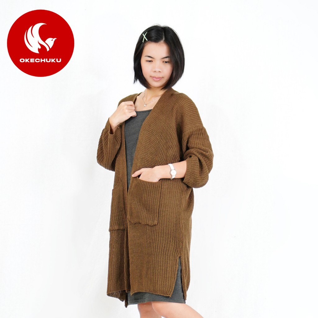 OKECHUKU Lavella Long Cardigan Wanita Outer Wanita Cardigan Rajut Oversize-3