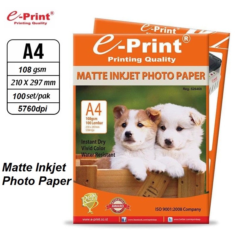 e-Print Matte Inkjet Photo Paper A4 108gsm isi 100 lembar kertas Print