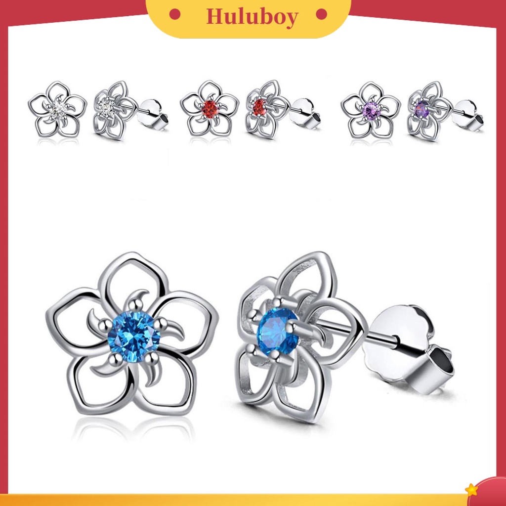 Hu Hu Hu Hu Hu Alat Bantu Pasang Kacamata♡ 1 Pasang Anting Stud Bentuk Bunga Aksen Berlian Imitasi Gaya Korea Untuk Perhiasan