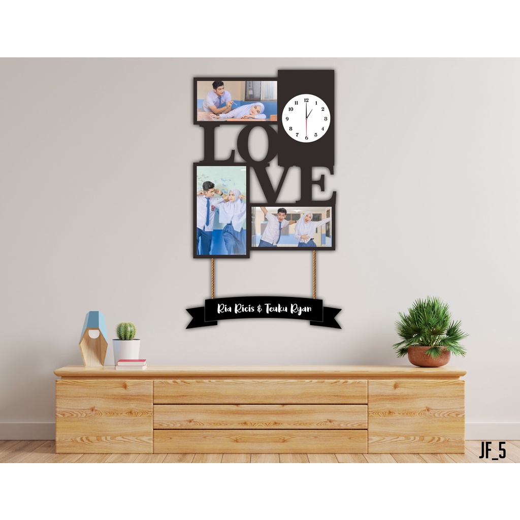 Jam Dinding Frame Custom Foto Pernikahan Keluarga Ulangtahun JF5
