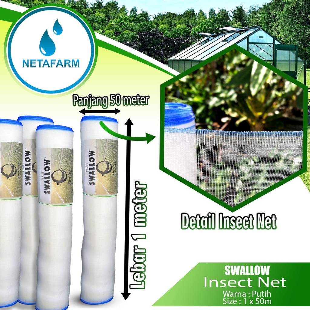 Insect Net Putih Jaring Serangga Insectnet Swallow 1x50m - 1 Roll