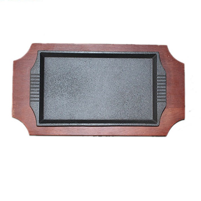 Iron Cast Hotplate Segi Panjang Cor SUPER TEBAL 28CM dengan alas Kayu