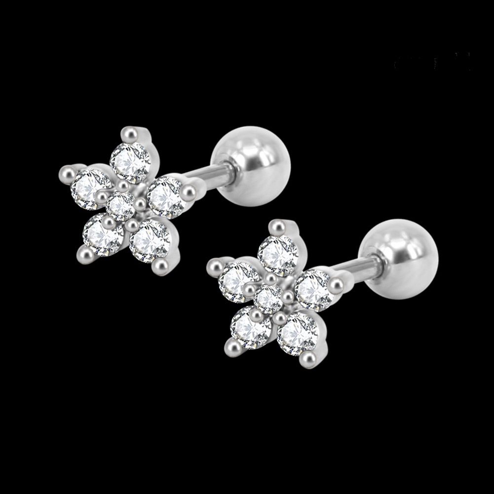 OW# 1Pc Women Cubic Zirconia Flower Ear Stud Earring Piercing Cartilage Jewelry Gift