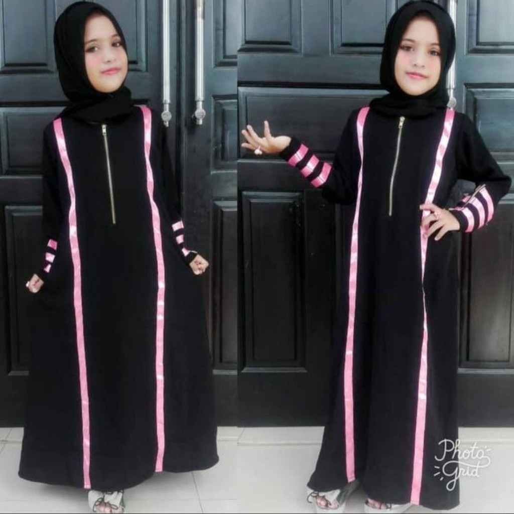 Gamis Anak Abaya Arab Hitam Pita Pink
