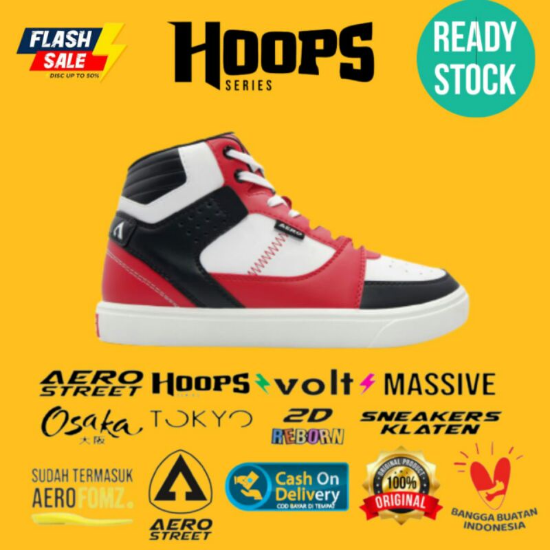 Aerostreet Hoops Putih Merah Hitam - Sepatu Sneakers Casual Aerostreet Pria Wanita