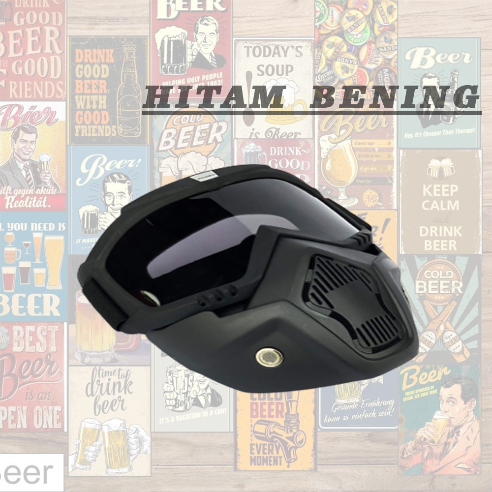 Goggles Kacamata + Masker Full Face Helem Google Mask Helm Gun Ski Motor Cross Topeng Kaca Mata Trail Air soft Motocross Pet Bogo
