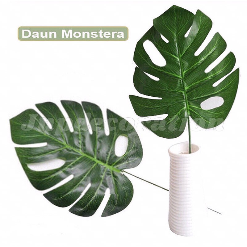 Tangkai Daun Monstera Besar Warna Hijau Per LUSIN/Daun Plastik/Bunga Artificial/Dekorasi/Hiasan