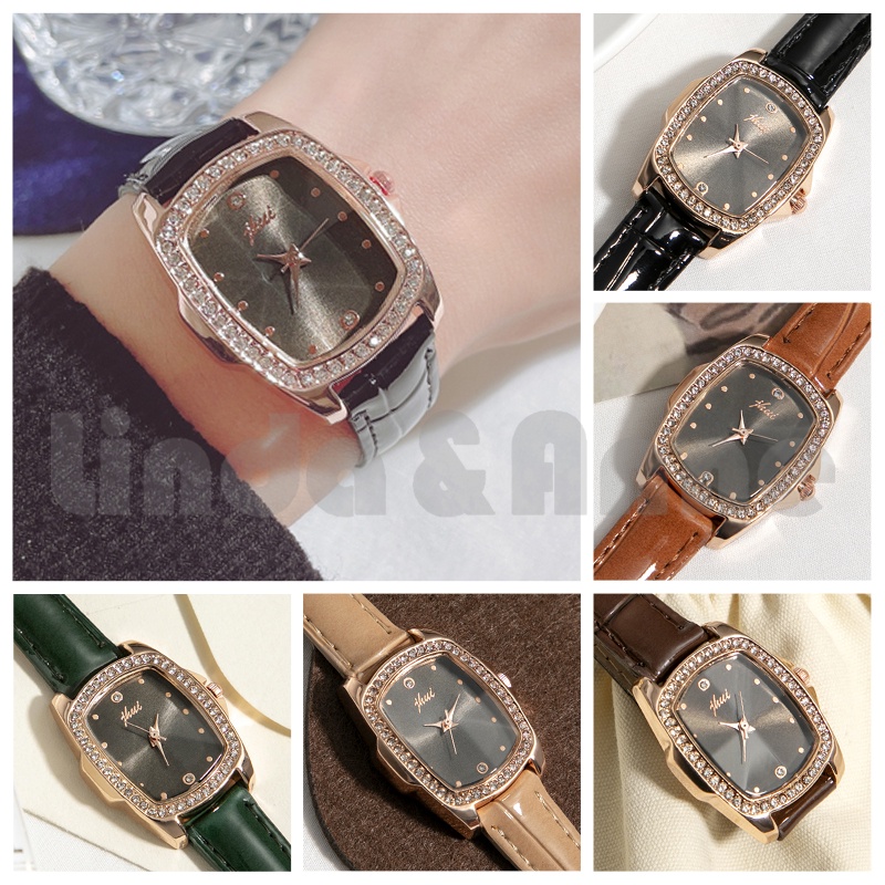 Jam Tangan Jhui Analog Wanita Strap PU Leather Dial Kotak Gaya Casual Import