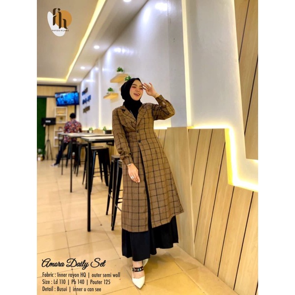 amora daily set setelan gamis dan outer