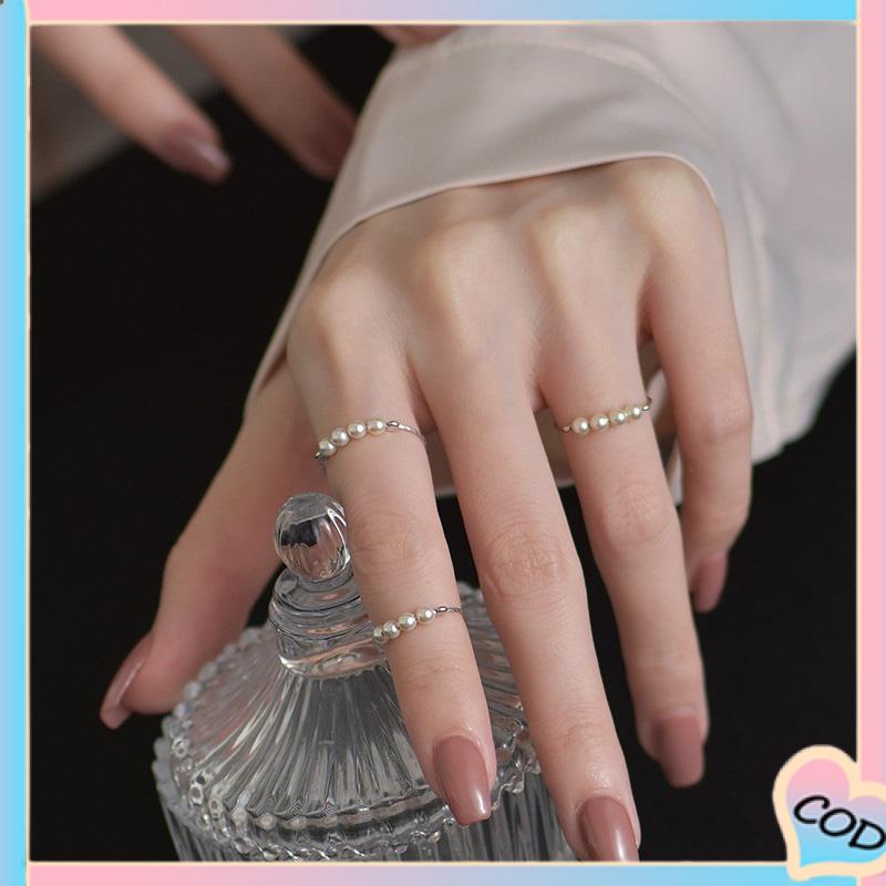 COD❤️ Cincin Mutiara Sederhana Wanita Premium Sense Retro Fashion Temperamen Cincin Pembuka-A.one