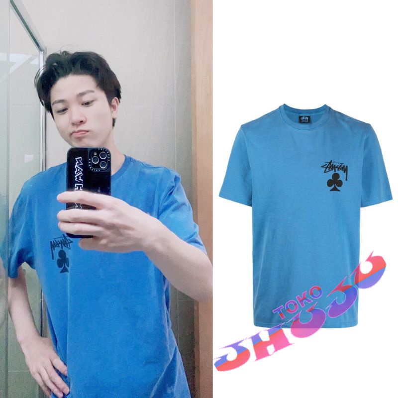 Baju T shirt treasure Junghwan style Stussi n Clover Logo sablon hitam