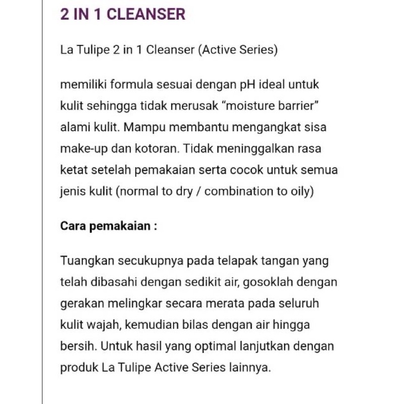 La Tulipe Active Series 2 In 1 Cleanser