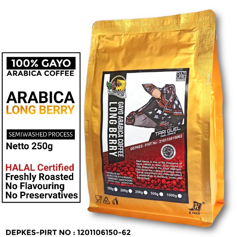 

Kopi Arabika Gayo Aceh Arabica Long Berry Bubuk (250gr) 100% Asli Kopi Arabika Spesialty Gayo