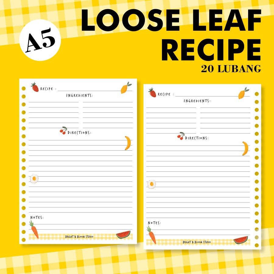 

A5 - Loose Leaf Recipe by Bright & Bloom | kertas binder untuk resep