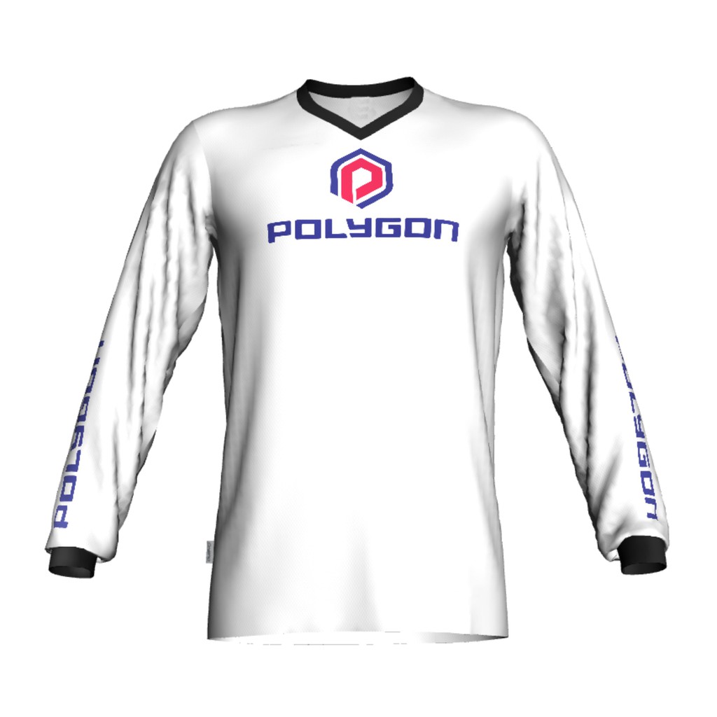 Jersey Sepeda Gowes dan Trail Poly Putih List Biru