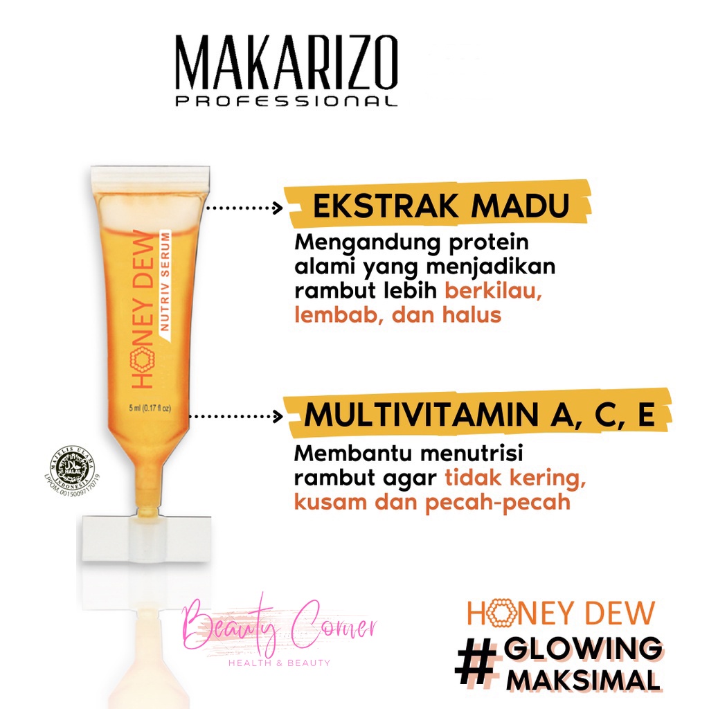 Makarizo Honey Dew Nutriv Serum Vitamin Rambut Kering / Rusak / Bercabang / Pecah-Pecah