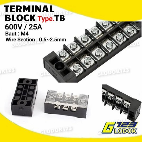 Terminal Block Blok Kaca 25A TB 2503 2504 2506 2512 3P 4P 6P 12P Pin