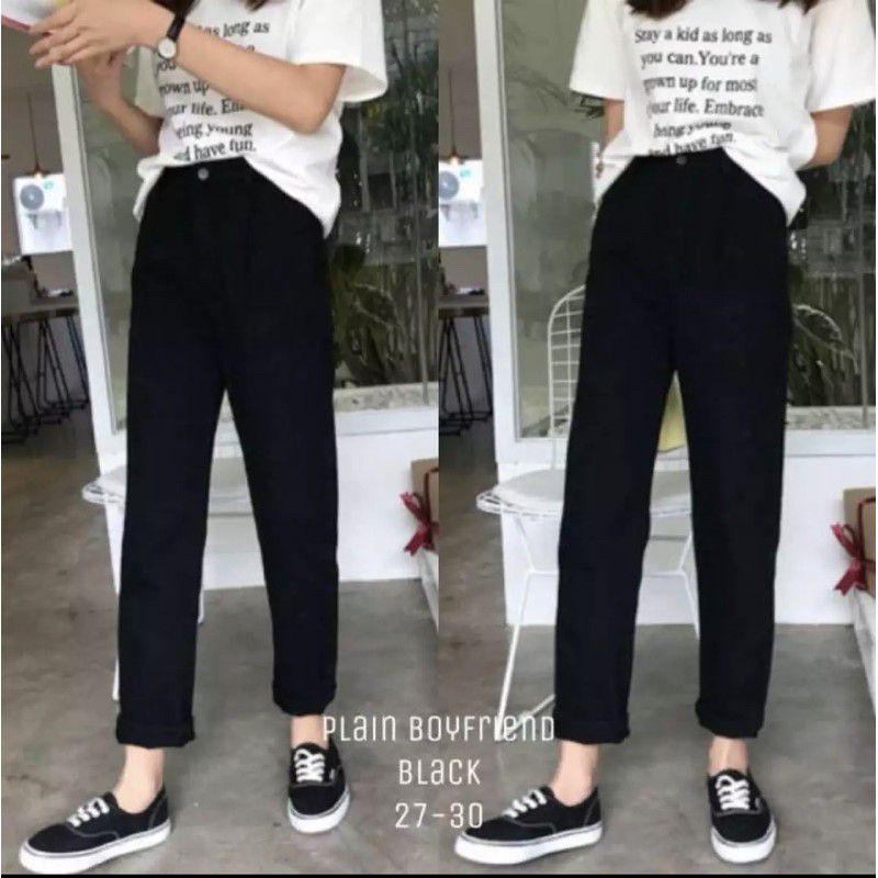 CELANA BOYFRIEND PLAIN HITAM PUTIH//BOYFRIEND PLAIN JEANS WANITA