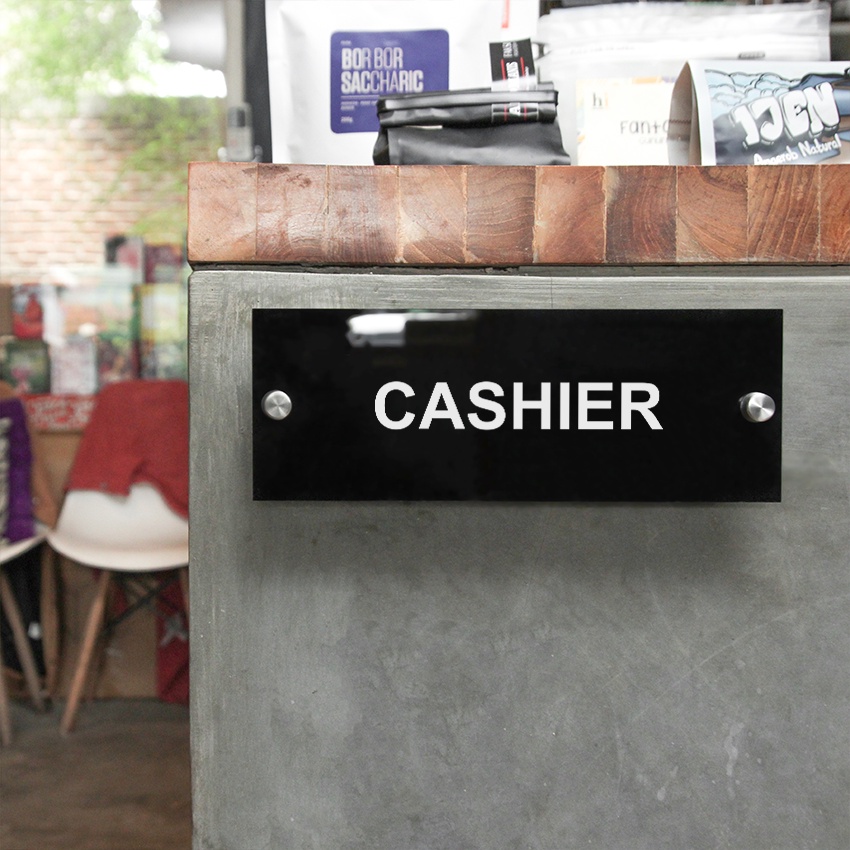 

Papan Tanda Cashier - Akrilik Hitam Pin 8x22 cm