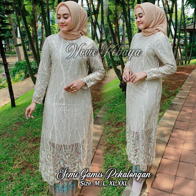 Stelan Kebaya Semi Gamis Pekalongan Warna Cream / Kebaya Modern