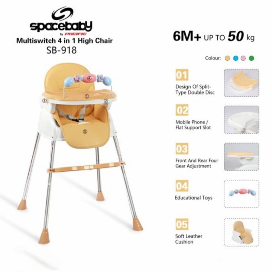 Instan Baby High Chair Spacebaby SB918 Multiswitch 4 in 1 Kursi Makan Anak Bayi Balita By Pacific-4