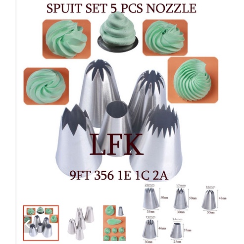 SPECIAL SPUIT 5PCS SET #9FT #356 #1E #1C #1A 1G 4B 333 D66 195 6B 2B 895 5FT 7FT ALAT DEKORASI KUE C